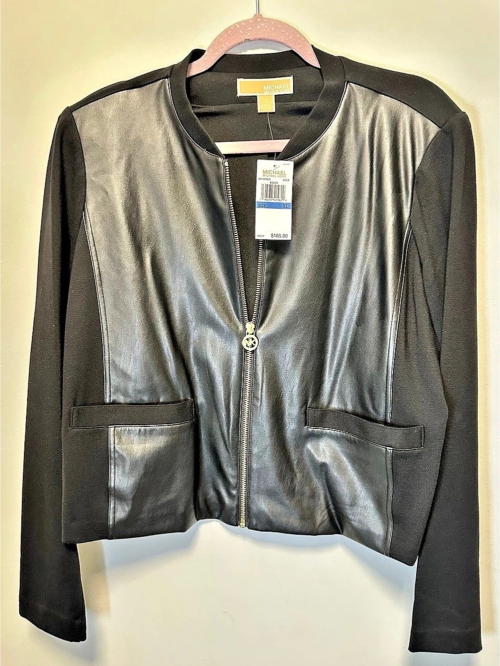 MICHAEL Michael Kors Black Faux Leather Zip Jacket XL NWT